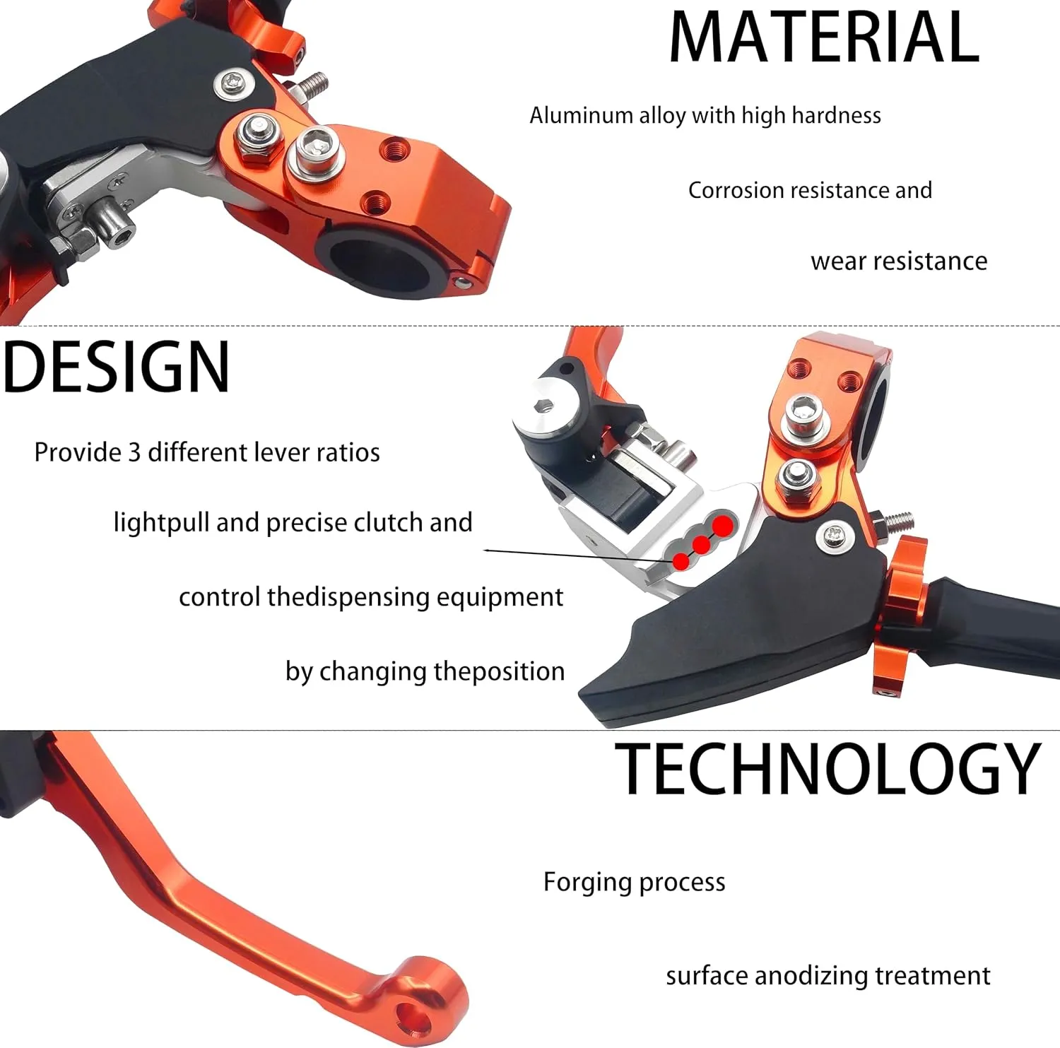 7/8" 22mm Universal Motorcycle Aluminum 360  Alloy Foldable Clutch Handle Motorcycle Clutch Handle with Mounting Seat for Motorcycle Street Sport Dirt Pit Mini Bikes Scooter ATV (Orange)