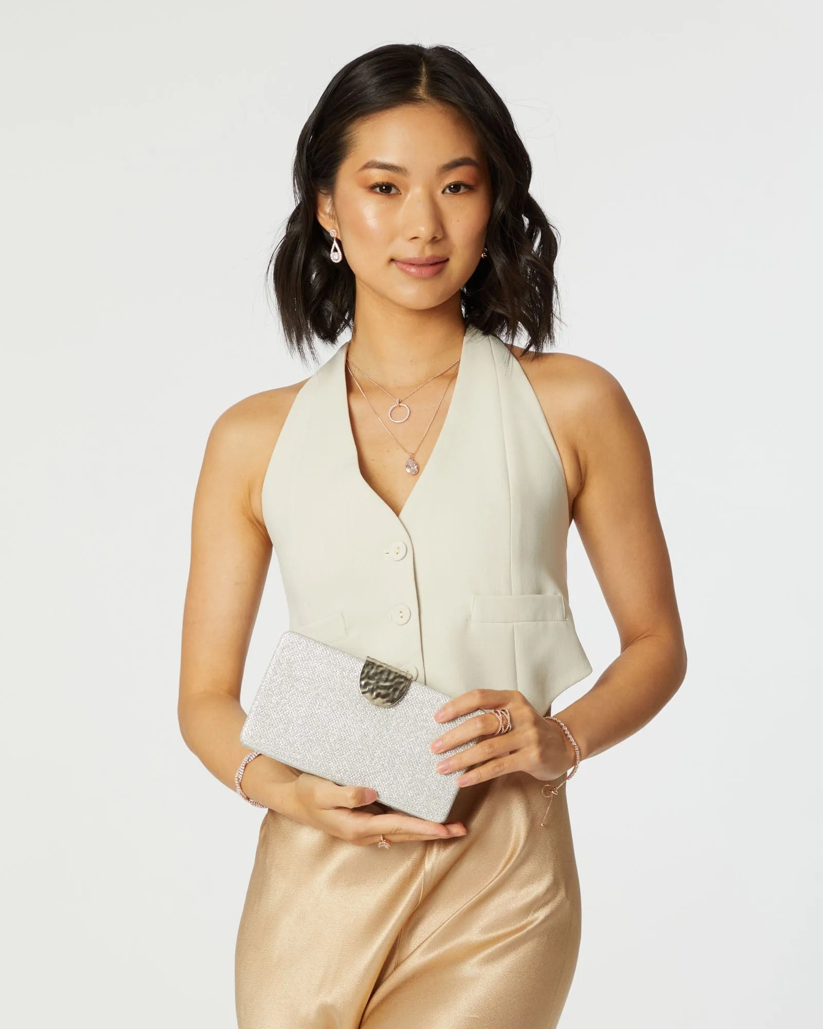 Ajala Clasp Hardcase Silver Clutch Bag