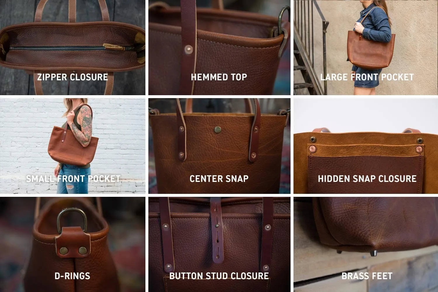 AVERY LEATHER TOTE BAG - MEDIUM - COGNAC BISON