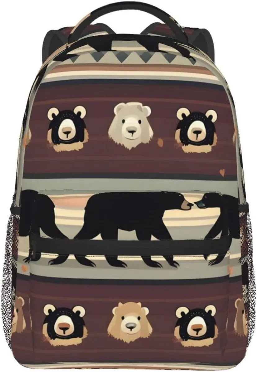 Bear Print Travel Canvas Laptop Backpack For Women Men Aesthetic Backpack Casual Daypack
