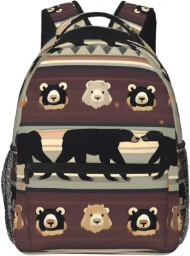 Bear Print Travel Canvas Laptop Backpack For Women Men Aesthetic Backpack Casual Daypack