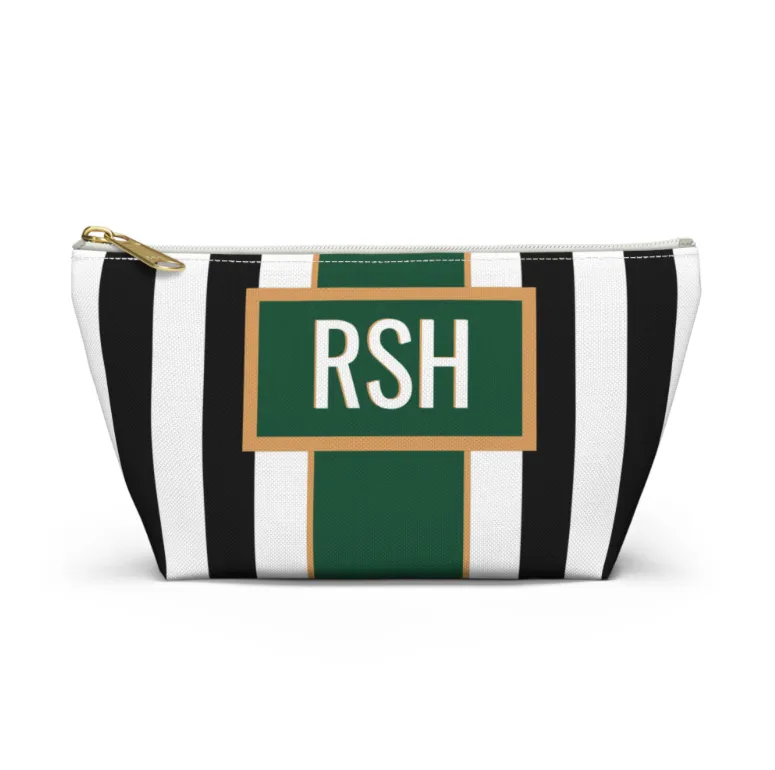 Black & White Stripe Travel Pouch (Customization Available)