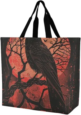 Black Crow Raven Tote Bag Reusable Grocery Bags Shopping Shoulder Handbags