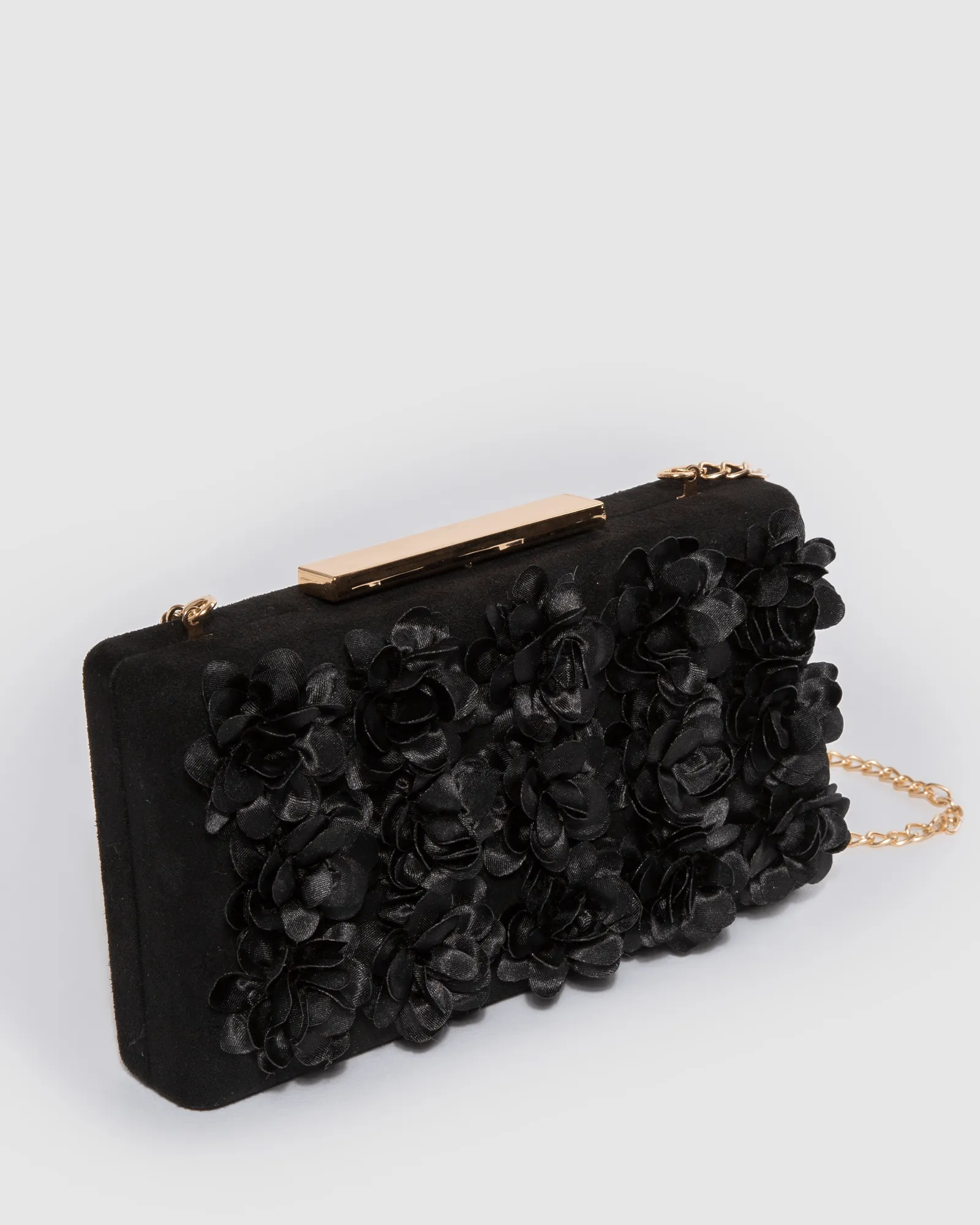 Black Olivia Hardcase Rose Clutch Bag