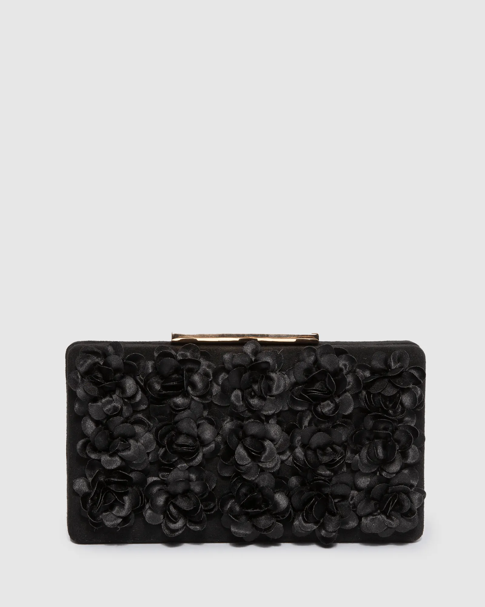 Black Olivia Hardcase Rose Clutch Bag