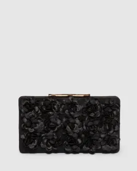Black Olivia Hardcase Rose Clutch Bag