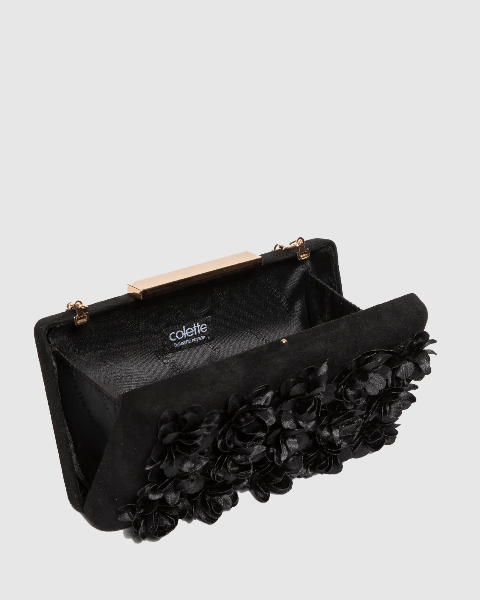 Black Olivia Hardcase Rose Clutch Bag