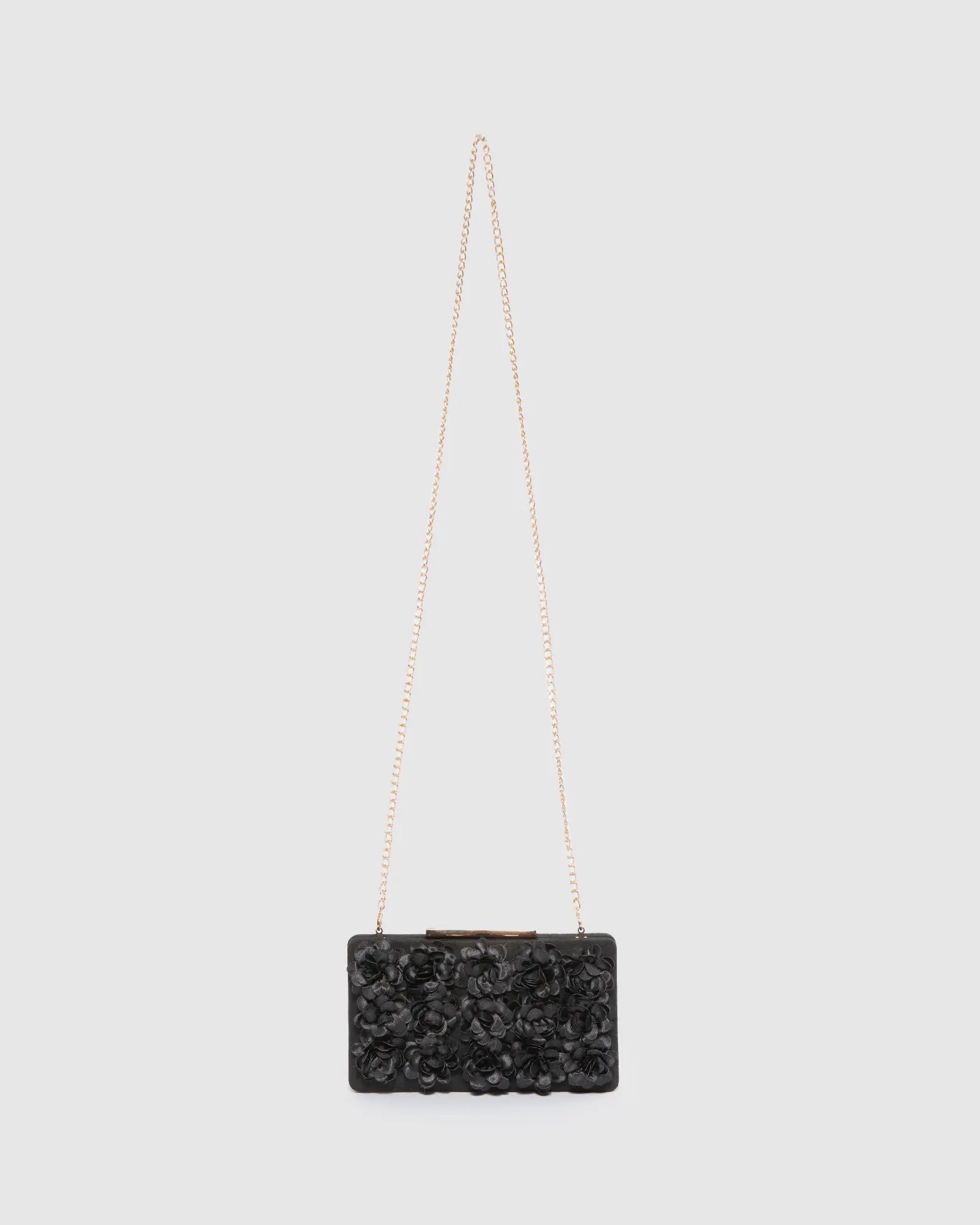 Black Olivia Hardcase Rose Clutch Bag