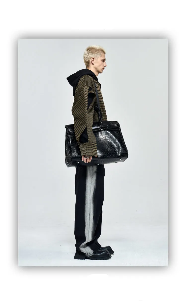 Black Platinum birkin inspired croc pattern overnight weekend tote high street travel weekender bag