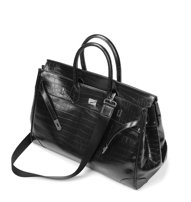 Black Platinum birkin inspired croc pattern overnight weekend tote high street travel weekender bag