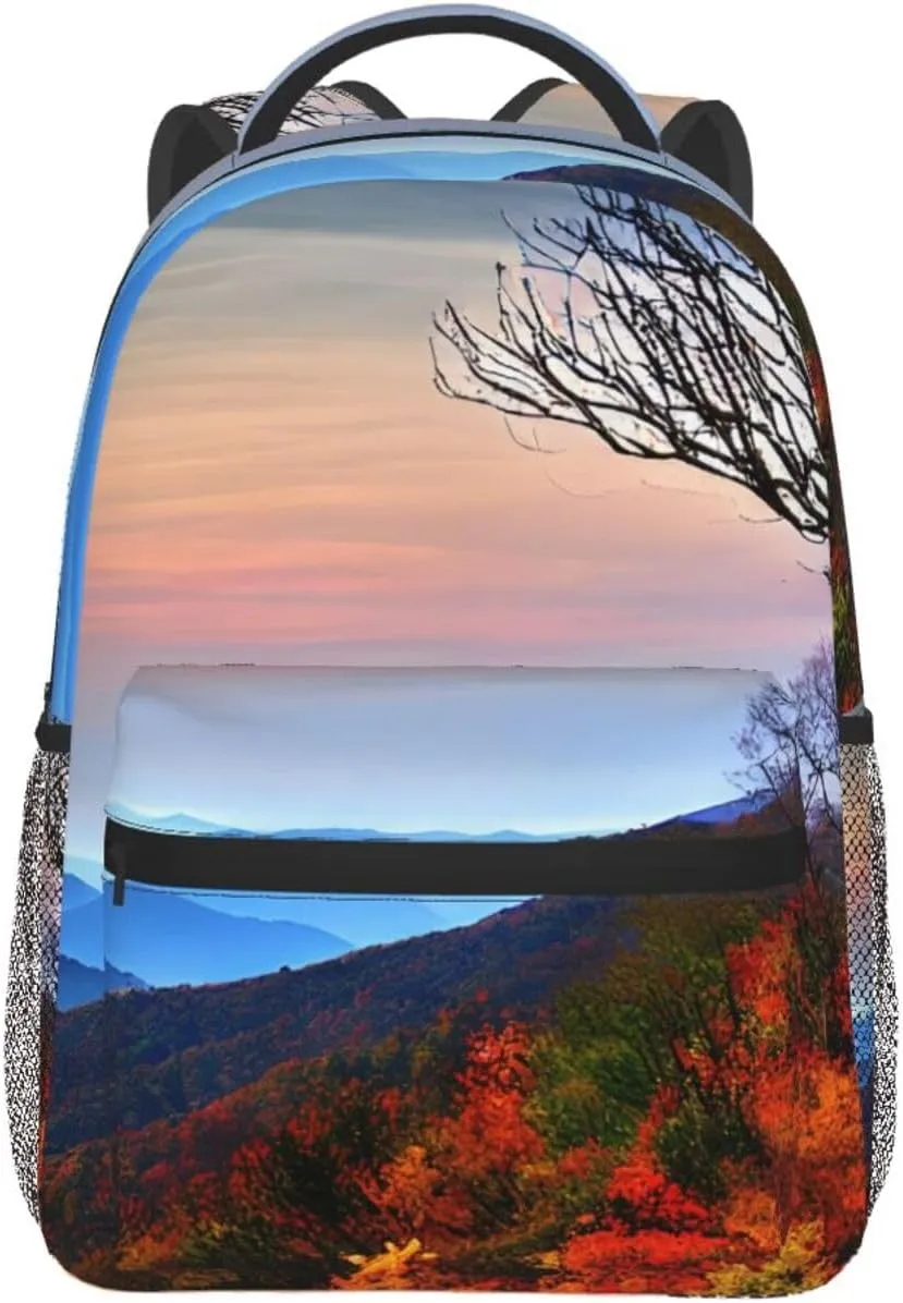 Blue Ridge Mountains Print Travel Canvas Laptop Backpack For Women Men Aesthetic Backpack Casual Daypack
