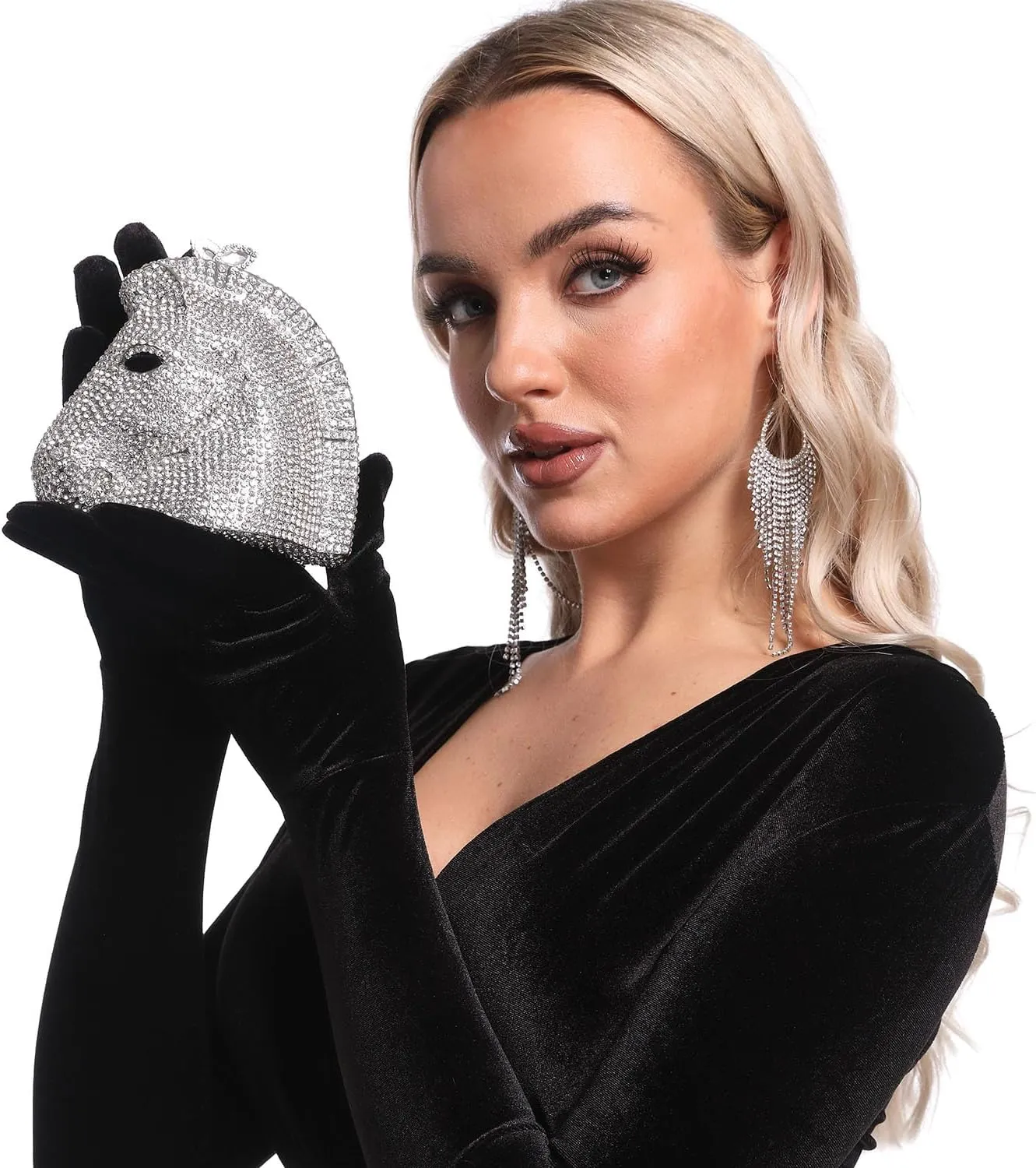 Boutique De FGG Horse Head Crystal Clutch Bags Women Animal Rhinestone Evening Handbags Party Crystal Clutch Purses,Mini