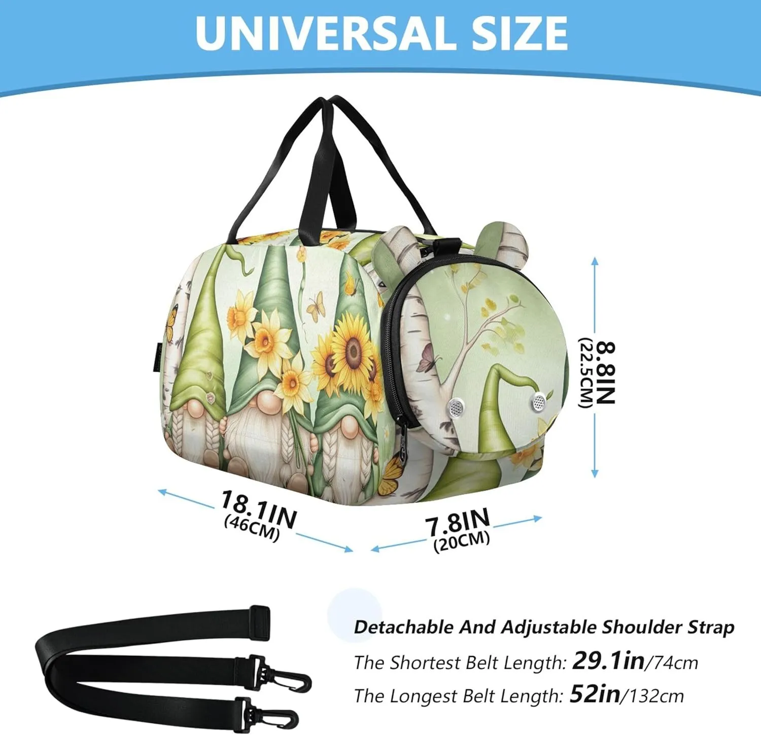 Boys Carry on Duffel Cute Gnomes Green Hats Toddler Weekender Bags Girls Duffle Bags Travel Tote Sports Dance Bag