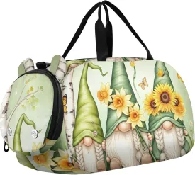 Boys Carry on Duffel Cute Gnomes Green Hats Toddler Weekender Bags Girls Duffle Bags Travel Tote Sports Dance Bag
