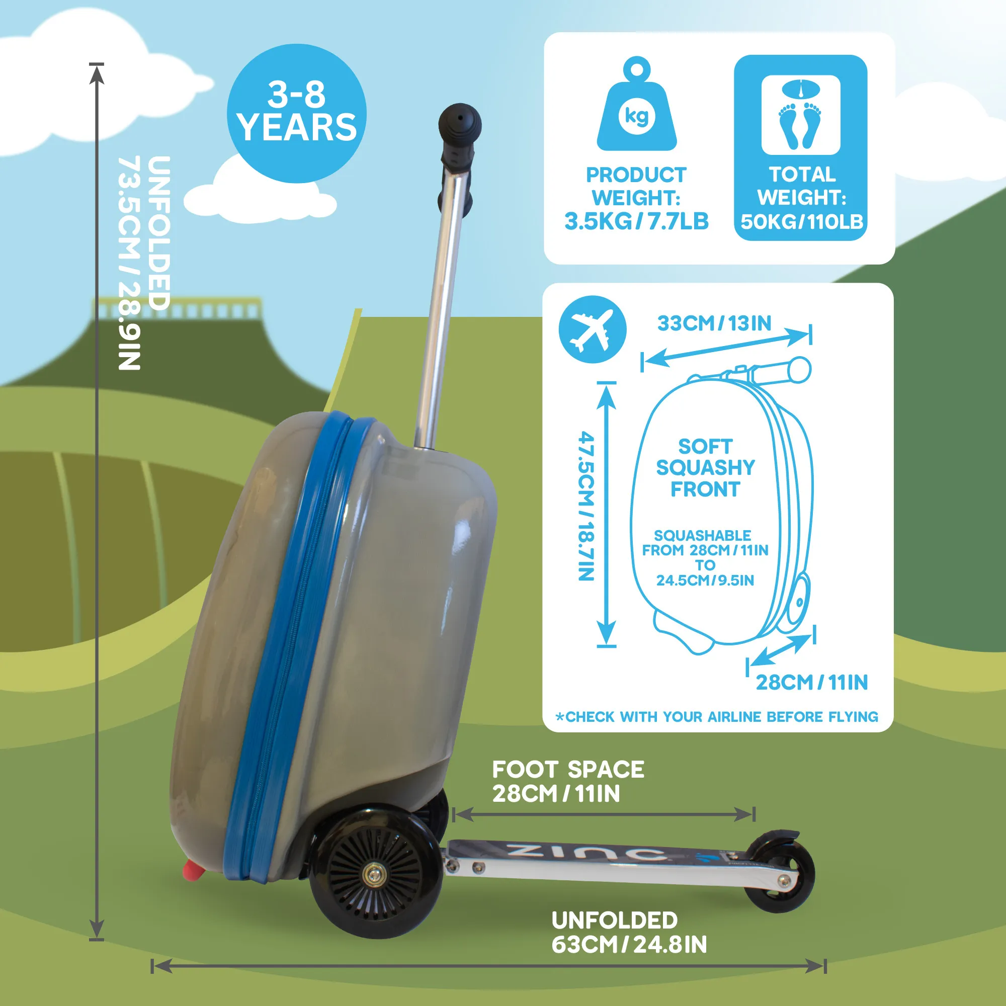 BUY 1 GET 1 FREE! Zinc Flyte Eddie the Elephant Scooter Suitcase - Children's Luggage