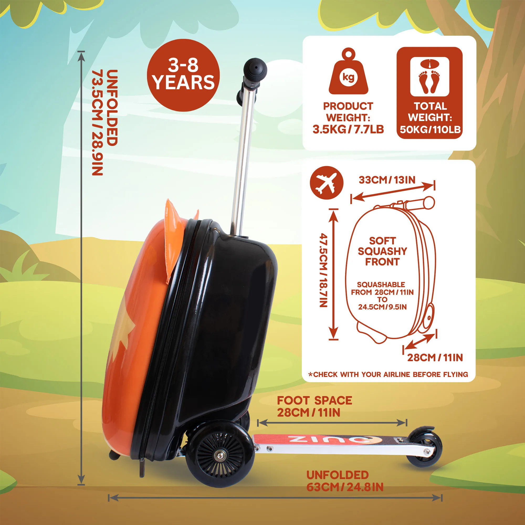 BUY 1 GET 1 FREE! Zinc Flyte Frazer the Fox Scooter Suitcase