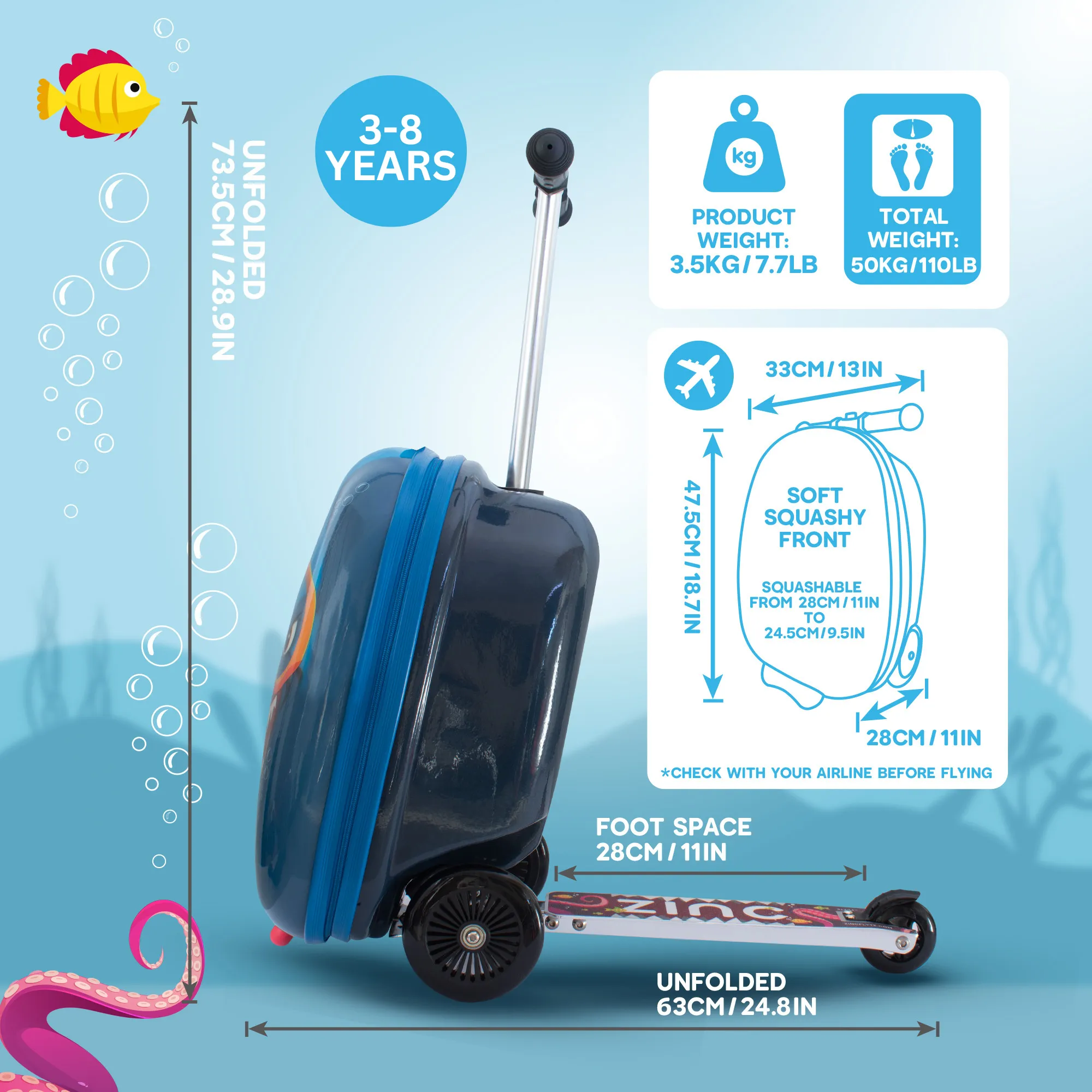 BUY 1 GET 1 FREE! Zinc Flyte Stormy the Shark Scooter Suitcase