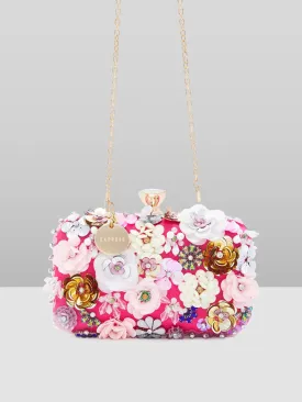 Caprese Ava Floral Clutch Box Small Magenta - Stylish Bag for Festive Events