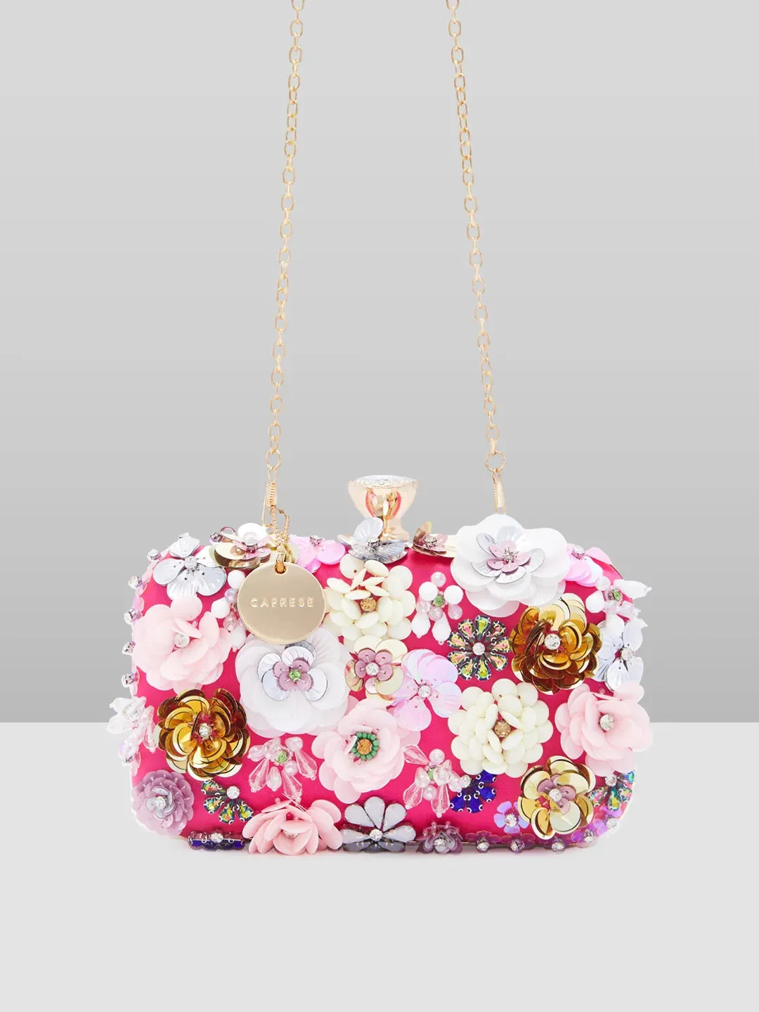 Caprese Ava Floral Clutch Box Small Magenta - Stylish Bag for Festive Events