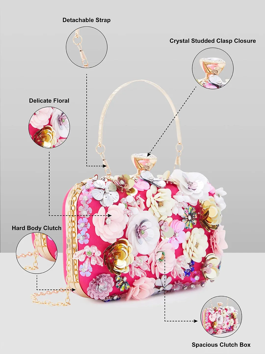 Caprese Ava Floral Clutch Box Small Magenta - Stylish Bag for Festive Events