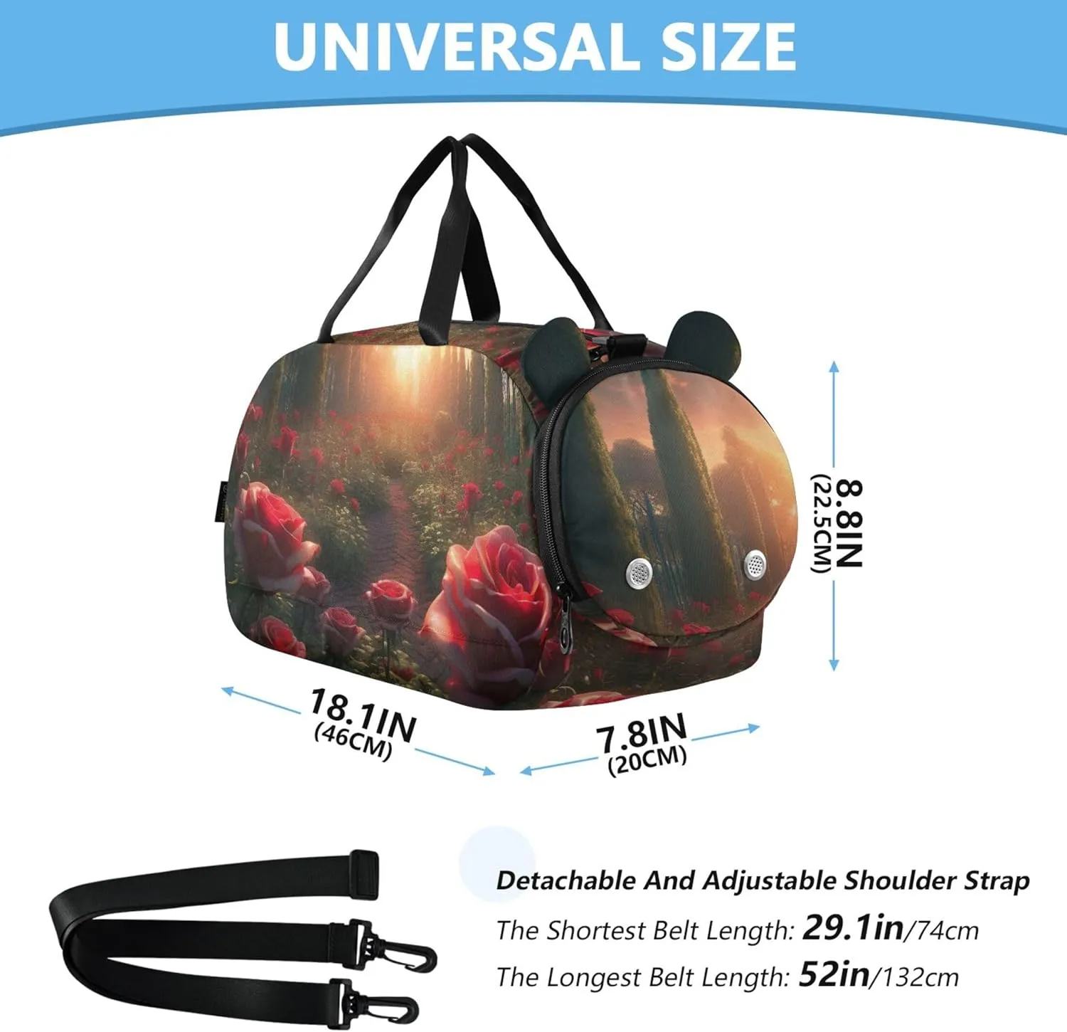 Carry on Duffel Bag Boys Overnight Weekender Duffel Beautiful Rose Garden Travel Duffle Bags Girls Tote Dance Duffle Bag