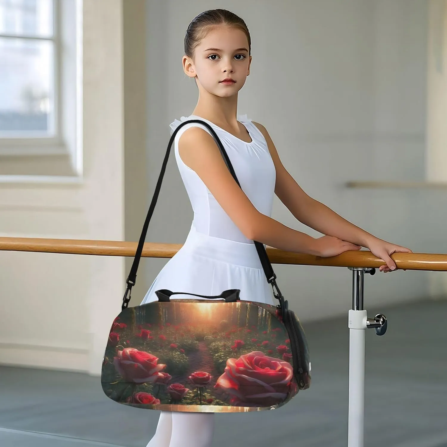Carry on Duffel Bag Boys Overnight Weekender Duffel Beautiful Rose Garden Travel Duffle Bags Girls Tote Dance Duffle Bag