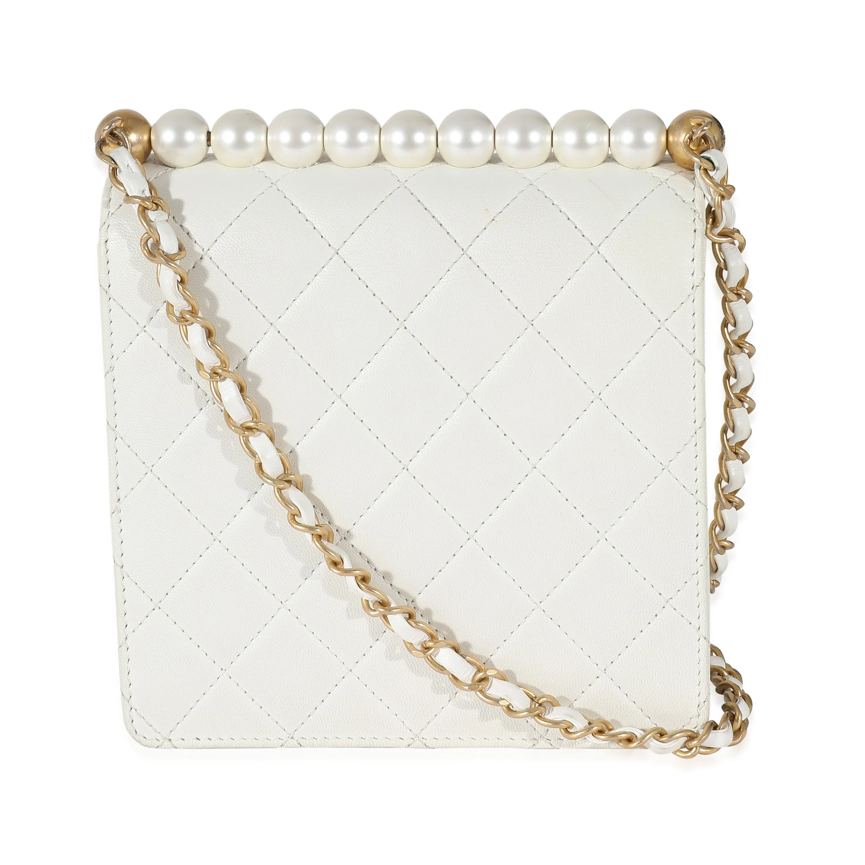 CHANEL White Quilted Goatskin Vertical Chic Pearls New Bag