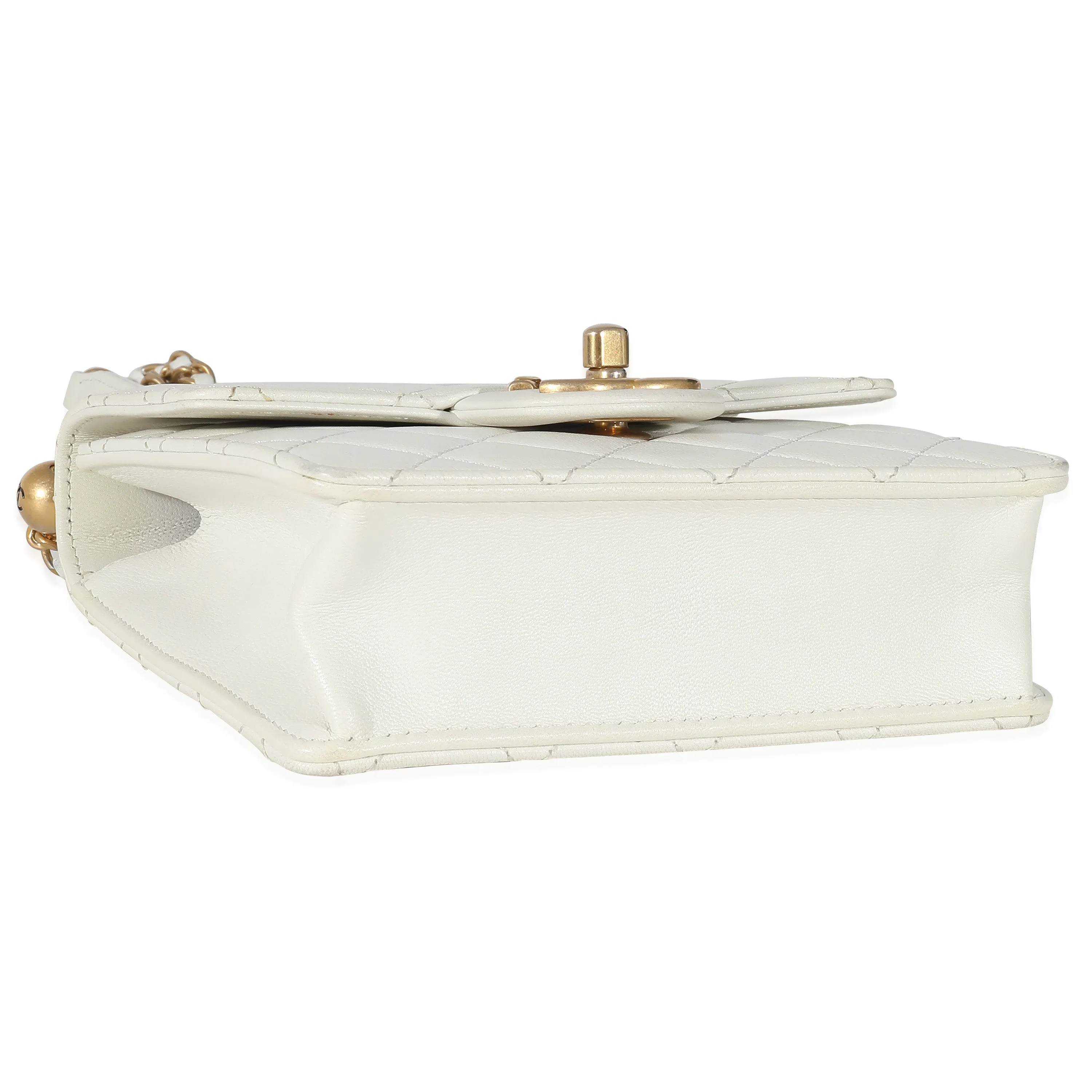 CHANEL White Quilted Goatskin Vertical Chic Pearls New Bag