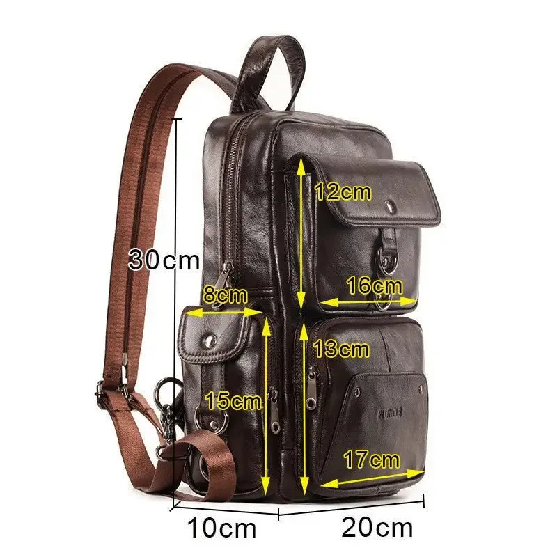 Cowhide Multifunctional Backpack with 5 Compartments & Embossed Detailing