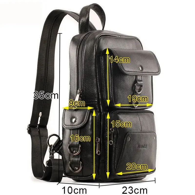Cowhide Multifunctional Backpack with 5 Compartments & Embossed Detailing