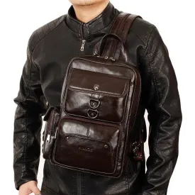 Cowhide Multifunctional Backpack with 5 Compartments & Embossed Detailing