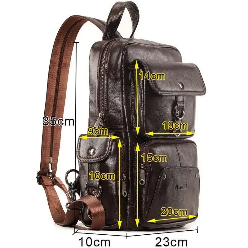 Cowhide Multifunctional Backpack with 5 Compartments & Embossed Detailing