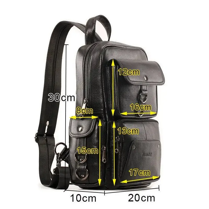 Cowhide Multifunctional Backpack with 5 Compartments & Embossed Detailing