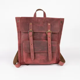 Crazy Horse Leather Expandable Backpack - Burgundy