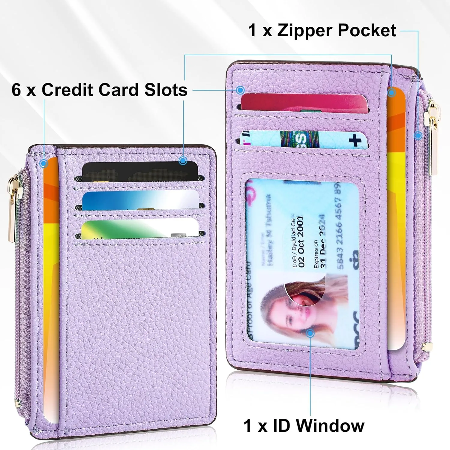 Credit Card Holder for Women Slim Minimalist Front Pocket RFID Blocking Wallet Small Compact Card Case with ID Window, Purple