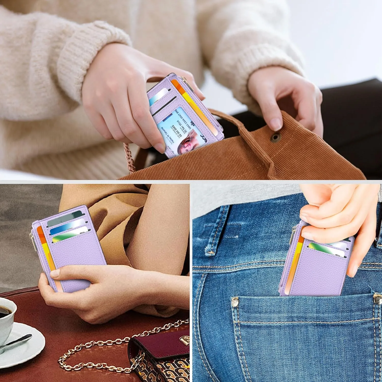 Credit Card Holder for Women Slim Minimalist Front Pocket RFID Blocking Wallet Small Compact Card Case with ID Window, Purple