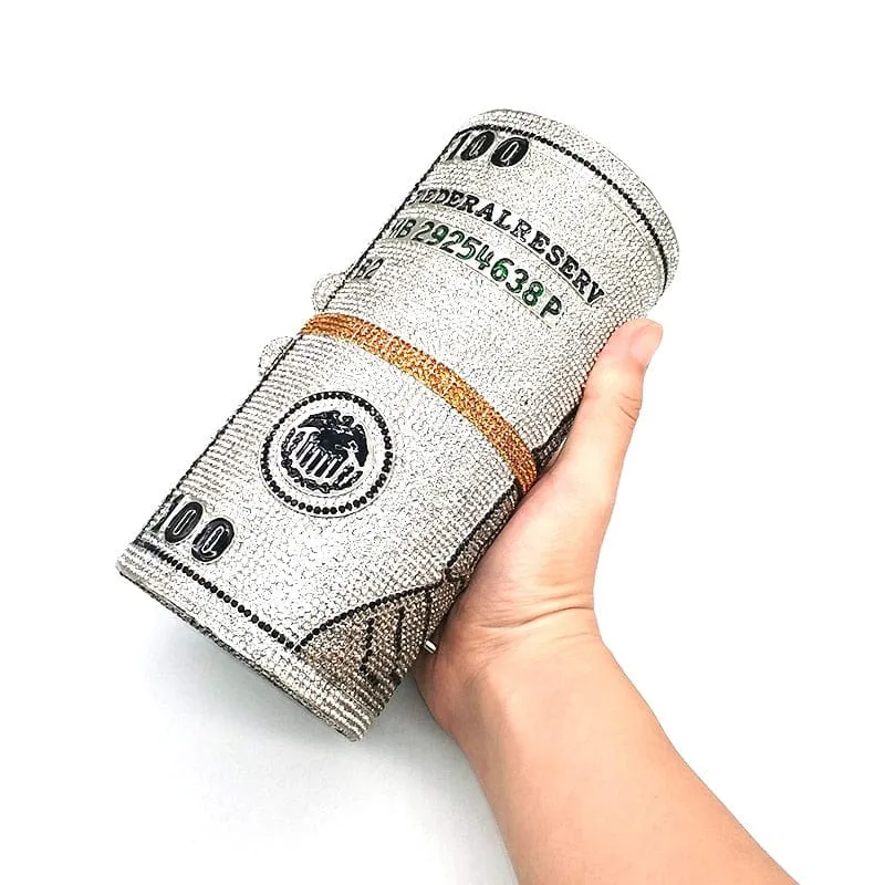 Crystal Bling Dollar Bill Money Clutch Purse Handbag-WM79