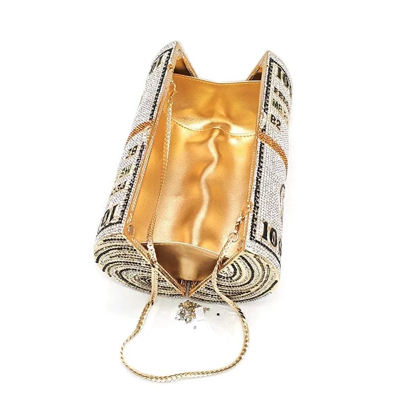 Crystal Bling Dollar Bill Money Clutch Purse Handbag-WM79