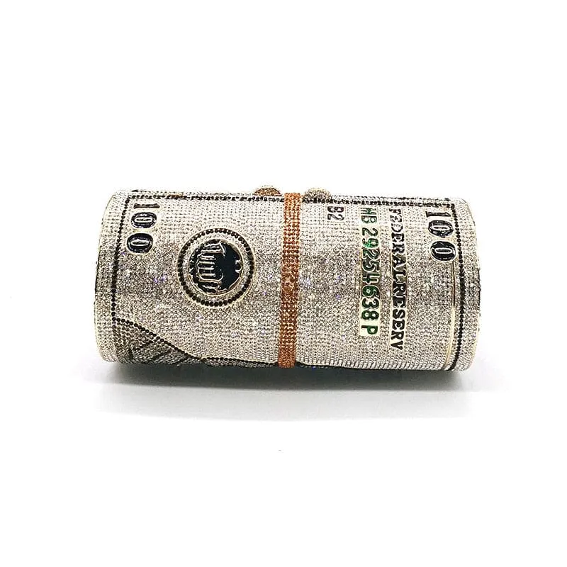 Crystal Bling Dollar Bill Money Clutch Purse Handbag-WM79