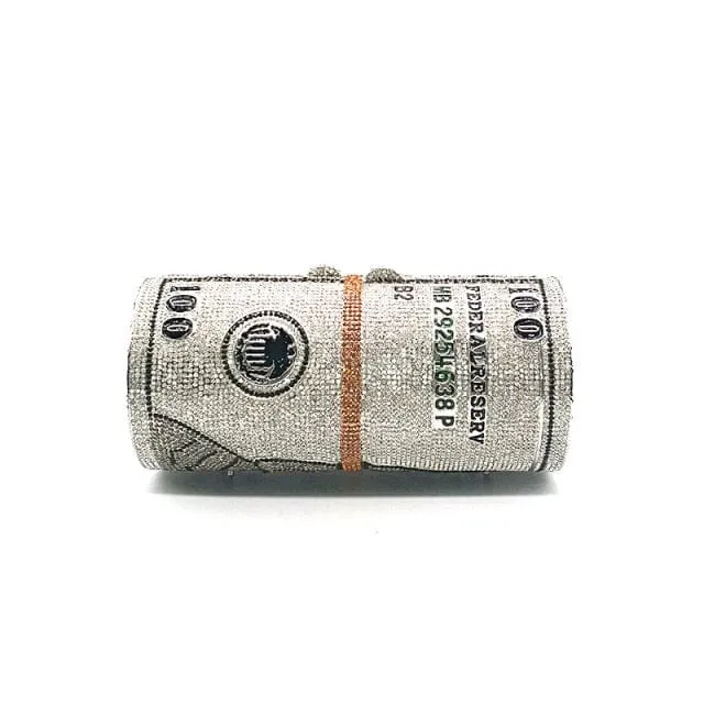 Crystal Bling Dollar Bill Money Clutch Purse Handbag-WM79