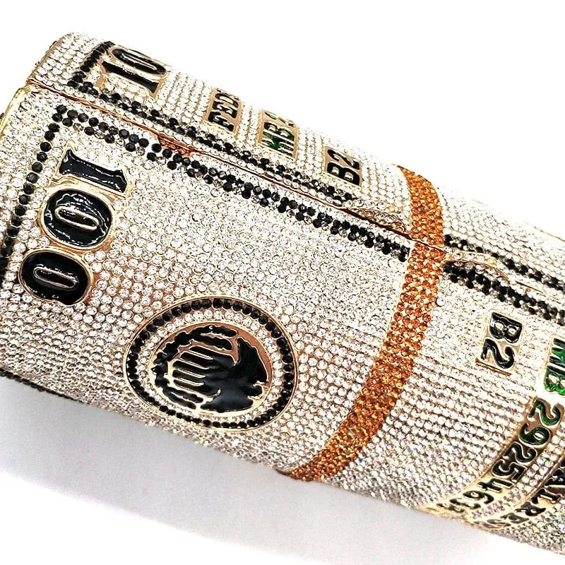 Crystal Bling Dollar Bill Money Clutch Purse Handbag-WM79