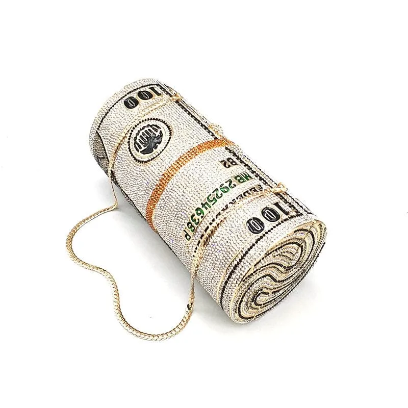 Crystal Bling Dollar Bill Money Clutch Purse Handbag-WM79