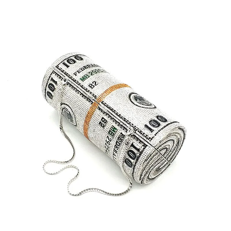 Crystal Bling Dollar Bill Money Clutch Purse Handbag-WM79