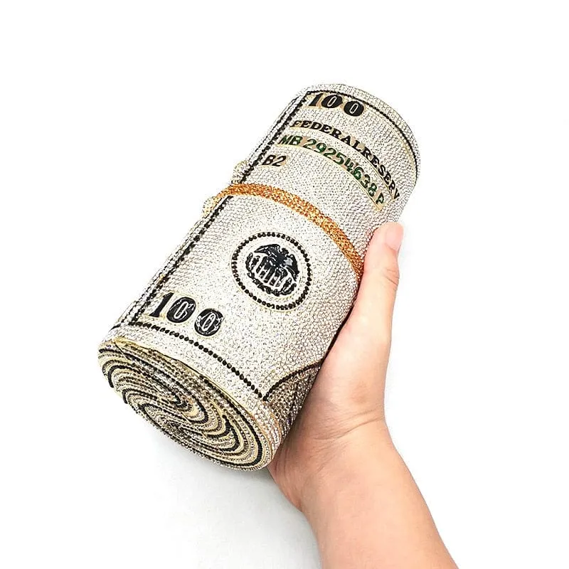 Crystal Bling Dollar Bill Money Clutch Purse Handbag-WM79