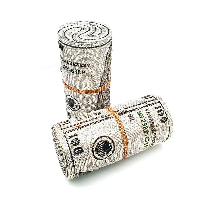 Crystal Bling Dollar Bill Money Clutch Purse Handbag-WM79