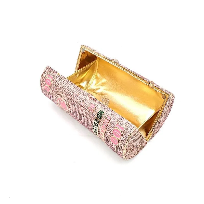 Crystal Bling Dollar Bill Money Clutch Purse Handbag-WM79