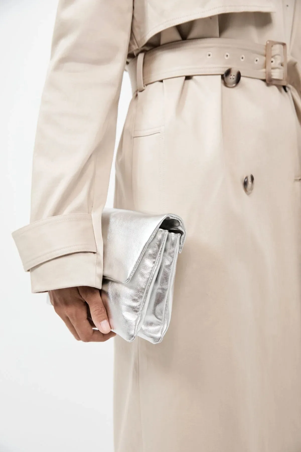 Dual Envelope Clutch in Silver