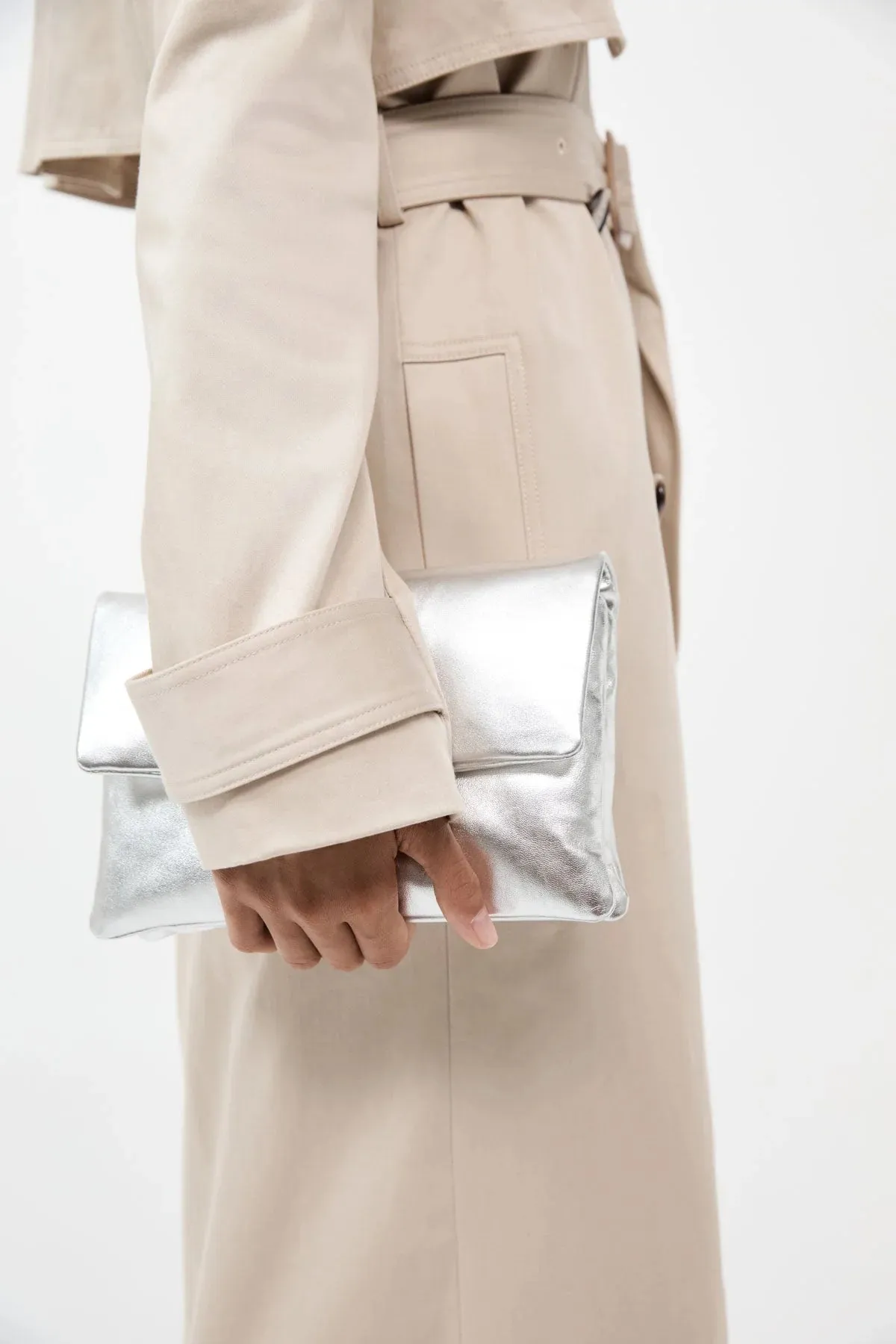 Dual Envelope Clutch in Silver