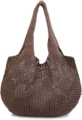ENBEI Crochet Beach Bag - Women's Knit Shoulder Bags for Travel - Cute, Handmade Tote