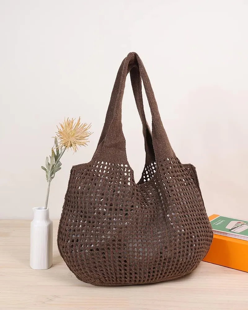 ENBEI Crochet Beach Bag - Women's Knit Shoulder Bags for Travel - Cute, Handmade Tote